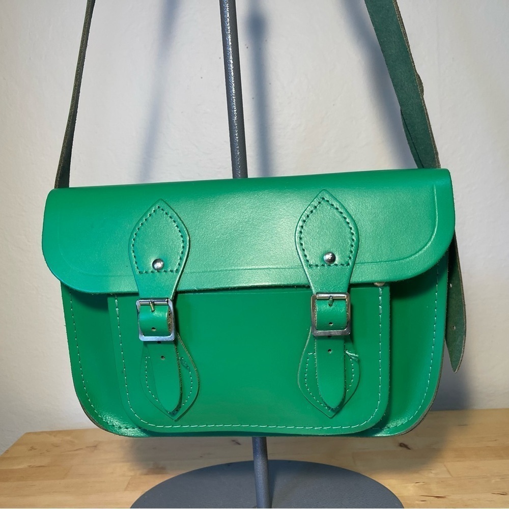Cambridge Satchel Company 11 Inch Green Leather Satchel Crossbody Bag British